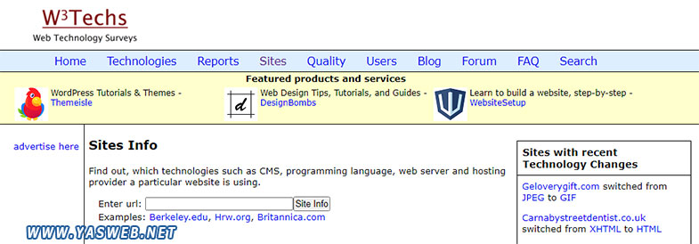 ابزار w3techs برای تشخیص زبان برنامه نویسی یک سایت