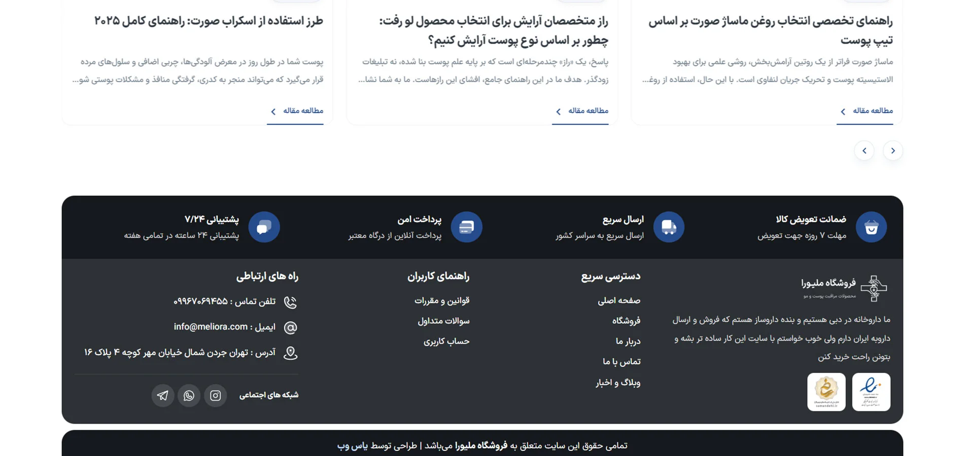 طراحی سایت فروشگاه ملیورا درم